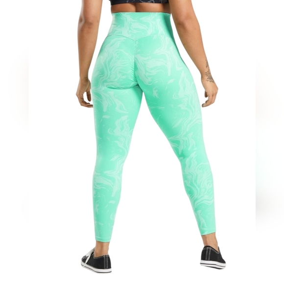 Gymshark Waist Support Leggings Bright Turquoise Print High Stay-put Waist XS - Picture 2 of 9